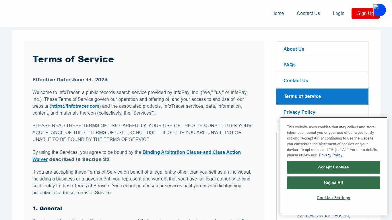 Terms of Service - InfoTracer.com